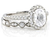 Pre-Owned White Zircon Rhodium Over Sterling Silver Ring Set 2.22ctw