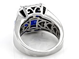 Pre-Owned Blue Lab Created Spinel Rhodium Over Sterling Silver Ring. 6.26ctw