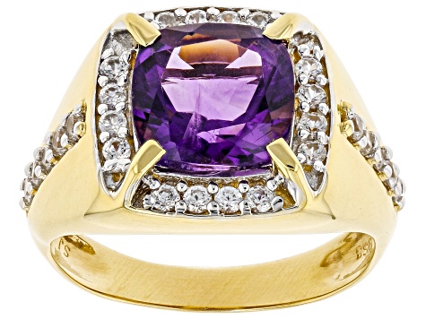 Pre-Owned Purple African Amethyst 18k Yellow Gold Over Sterling Silver Men's Ring 4.77ctw