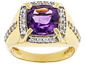 Pre-Owned Purple African Amethyst 18k Yellow Gold Over Sterling Silver Men's Ring 4.77ctw