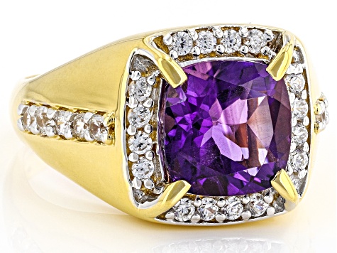 Pre-Owned Purple African Amethyst 18k Yellow Gold Over Sterling Silver Men's Ring 4.77ctw