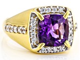 Pre-Owned Purple African Amethyst 18k Yellow Gold Over Sterling Silver Men's Ring 4.77ctw