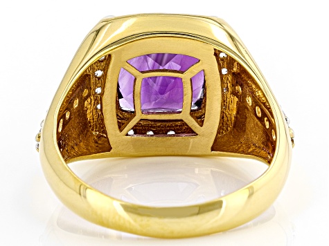 Pre-Owned Purple African Amethyst 18k Yellow Gold Over Sterling Silver Men's Ring 4.77ctw