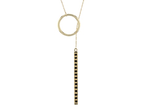 Pre-Owned Black Spinel 10k Yellow Gold Lariat Necklace 0.17ctw