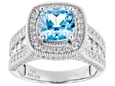 Pre-Owned Blue And White Cubic Zirconia Rhodium Over Sterling Silver Ring 6.79ctw