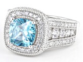 Pre-Owned Blue And White Cubic Zirconia Rhodium Over Sterling Silver Ring 6.79ctw