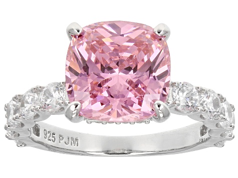 Pre-Owned  Pink And White Cubic Zirconia Rhodium Over Sterling Silver Ring 9.83ctw