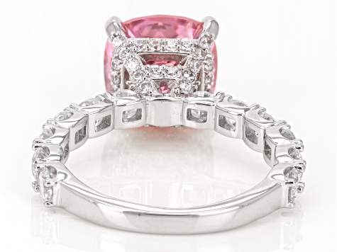 Pre-Owned  Pink And White Cubic Zirconia Rhodium Over Sterling Silver Ring 9.83ctw