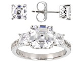 Pre-Owned White Cubic Zirconia Platinum Over Sterling Silver Asscher Cut Jewelry Set 10.49ctw