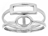 Pre-Owned Sterling Silver Mariner Link & Paperclip Link Ring Set of 2