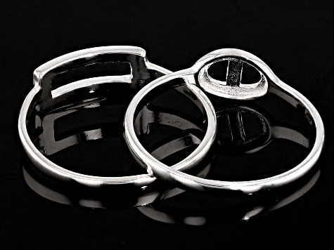Pre-Owned Sterling Silver Mariner Link & Paperclip Link Ring Set of 2