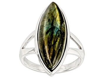 Picture of Pre-Owned Gray Labradorite Sterling Silver Solitaire Ring