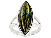 Pre-Owned Gray Labradorite Sterling Silver Solitaire Ring