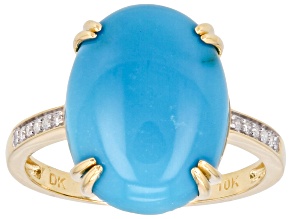 Pre-Owned Blue Sleeping Beauty Turquoise With White Diamond 10k Yellow Gold Ring 0.04ctw