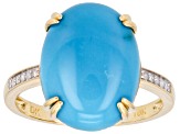 Pre-Owned Blue Sleeping Beauty Turquoise With White Diamond 10k Yellow Gold Ring 0.04ctw