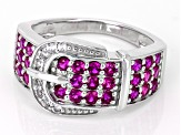 Pre-Owned Lab Created Ruby Rhodium Over Silver Buckle Ring 0.94ctw
