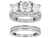 Pre-Owned White Cubic Zirconia Platinum Over Sterling Silver Asscher Cut 30th Anniversary Ring Set 8