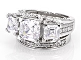 Pre-Owned White Cubic Zirconia Platinum Over Sterling Silver Asscher Cut 30th Anniversary Ring Set 8