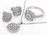 Pre-Owned White Diamond Rhodium Over Sterling Silver Pendant, Earring And Ring Jewelry Set 0.25ctw