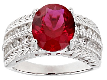 Picture of Pre-Owned Lab Created Ruby Rhodium Over Sterling Silver Ring 4.35ctw