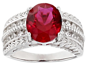 Pre-Owned Lab Created Ruby Rhodium Over Sterling Silver Ring 4.35ctw