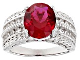 Pre-Owned Lab Created Ruby Rhodium Over Sterling Silver Ring 4.35ctw