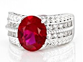 Pre-Owned Lab Created Ruby Rhodium Over Sterling Silver Ring 4.35ctw