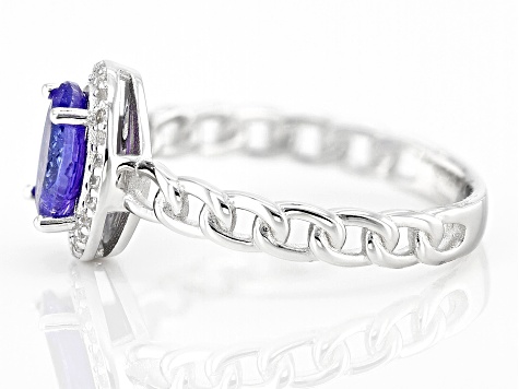 Pre-Owned Blue Tanzanite with White Zircon Rhodium Over sterling Silver Ring 1.35ctw