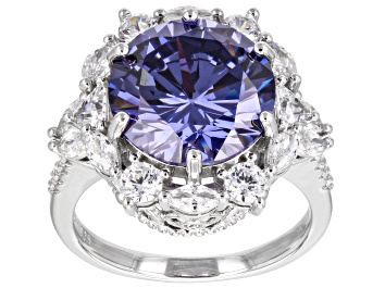 Picture of Pre-Owned Blue And White Cubic Zirconia Rhodium Over Sterling Silver Ring 12.70ctw