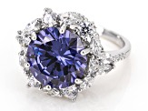 Pre-Owned Blue And White Cubic Zirconia Rhodium Over Sterling Silver Ring 12.70ctw