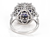 Pre-Owned Blue And White Cubic Zirconia Rhodium Over Sterling Silver Ring 12.70ctw