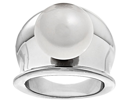 Pre-Owned Genusis™ White Cultured Freshwater Pearl Rhodium Over Sterling Silver Ring