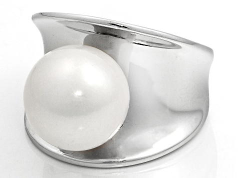 Pre-Owned Genusis™ White Cultured Freshwater Pearl Rhodium Over Sterling Silver Ring