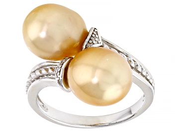 Picture of Pre-Owned Golden Cultured South Sea Pearl Rhodium Over Sterling Silver Ring