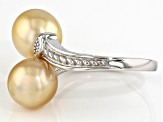 Pre-Owned Golden Cultured South Sea Pearl Rhodium Over Sterling Silver Ring
