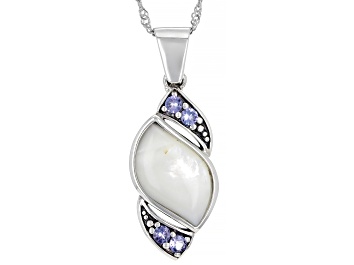 Picture of Pre-Owned White Mother-of-Pearl and Tanzanite Sterling Silver Enhancer with Chain 0.48ctw
