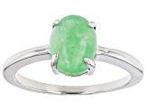 Pre-Owned Light Green Jadeite Rhodium Over Silver Solitaire Ring 9x7mm