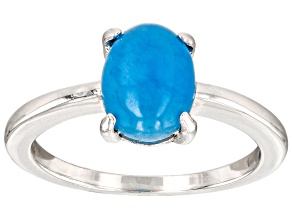 Pre-Owned Blue Jadeite Rhodium Over Silver Solitaire Ring