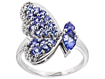 Picture of Pre-Owned Blue Tanzanite and White Zircon Rhodium Over Sterling Silver Ring 1.23ctw