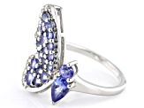 Pre-Owned Blue Tanzanite and White Zircon Rhodium Over Sterling Silver Ring 1.23ctw