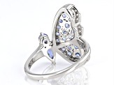 Pre-Owned Blue Tanzanite and White Zircon Rhodium Over Sterling Silver Ring 1.23ctw