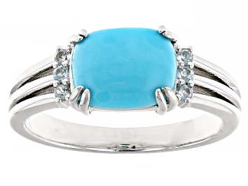 Picture of Pre-Owned Blue Sleeping Beauty Turquoise Rhodium Over Sterling Silver Ring 0.10ctw