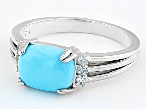 Pre-Owned Blue Sleeping Beauty Turquoise Rhodium Over Sterling Silver Ring 0.10ctw