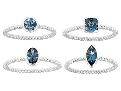 Pre-Owned London Blue Topaz Rhodium Over Sterling Silver Ring Set of 4 1.96ctw