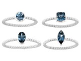 Pre-Owned London Blue Topaz Rhodium Over Sterling Silver Ring Set of 4 1.96ctw