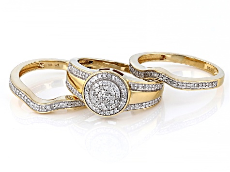 Pre-Owned White Diamond 14k Yellow Gold Over Sterling Silver Set of 3 Rings 0.50ctw