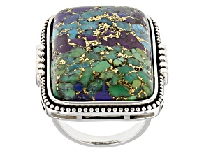 Pre-Owned Blended Multi-Color Turquoise Rhodium Over Sterling Silver Ring