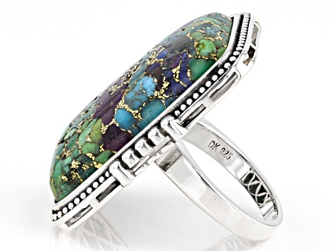 Pre-Owned Blended Multi-Color Turquoise Rhodium Over Sterling Silver Ring