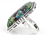 Pre-Owned Blended Multi-Color Turquoise Rhodium Over Sterling Silver Ring