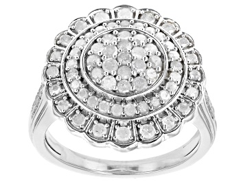 Picture of Pre-Owned White Diamond Rhodium Over Sterling Silver Cluster Ring 1.00ctw